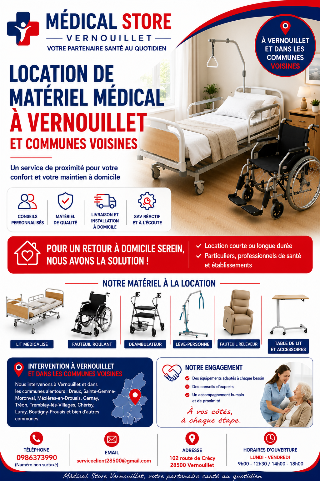 Location de matériel médical à Vernouillet/Dreux et dans les communes voisines : un service de proximité pour votre maintien à domicile